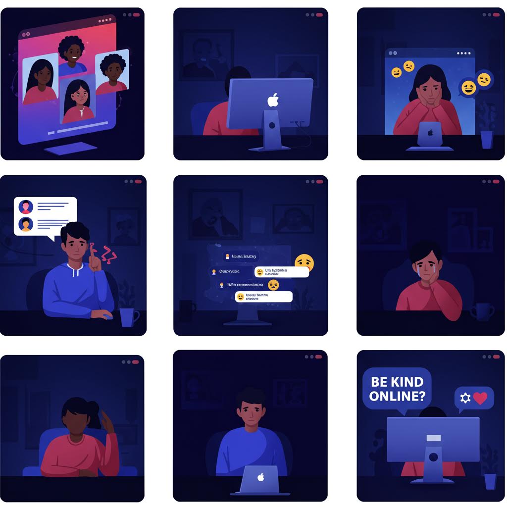 다양한 세대와 배경의 사람들이 거리에서 교류하고 함께 시간을 보내는 모습, 미래 지향적 커뮤니티 설계와 사회적 유대감을 표현한 이미지