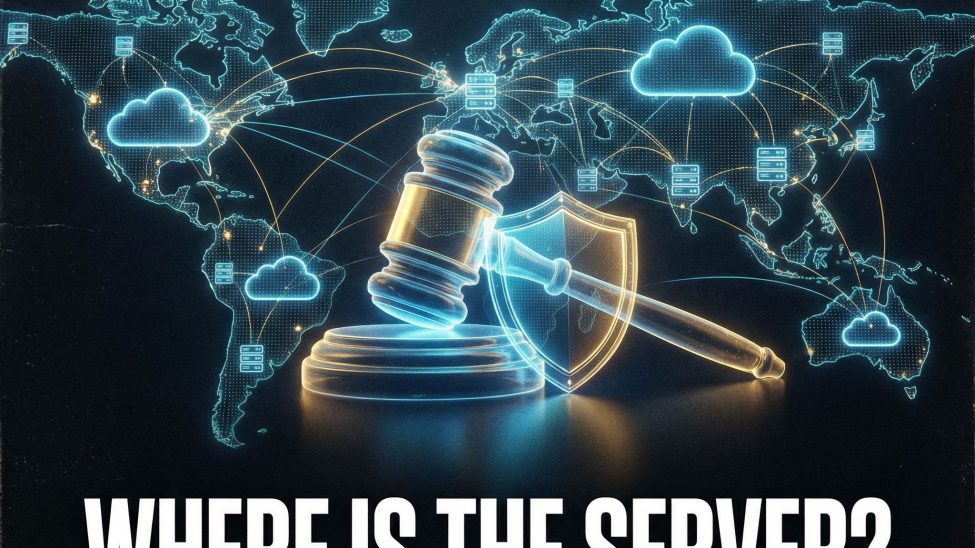 푸른빛 서버 지도 위에 망치와 방패가 겹치고 굵은 글씨 질문이 있는 모습이다