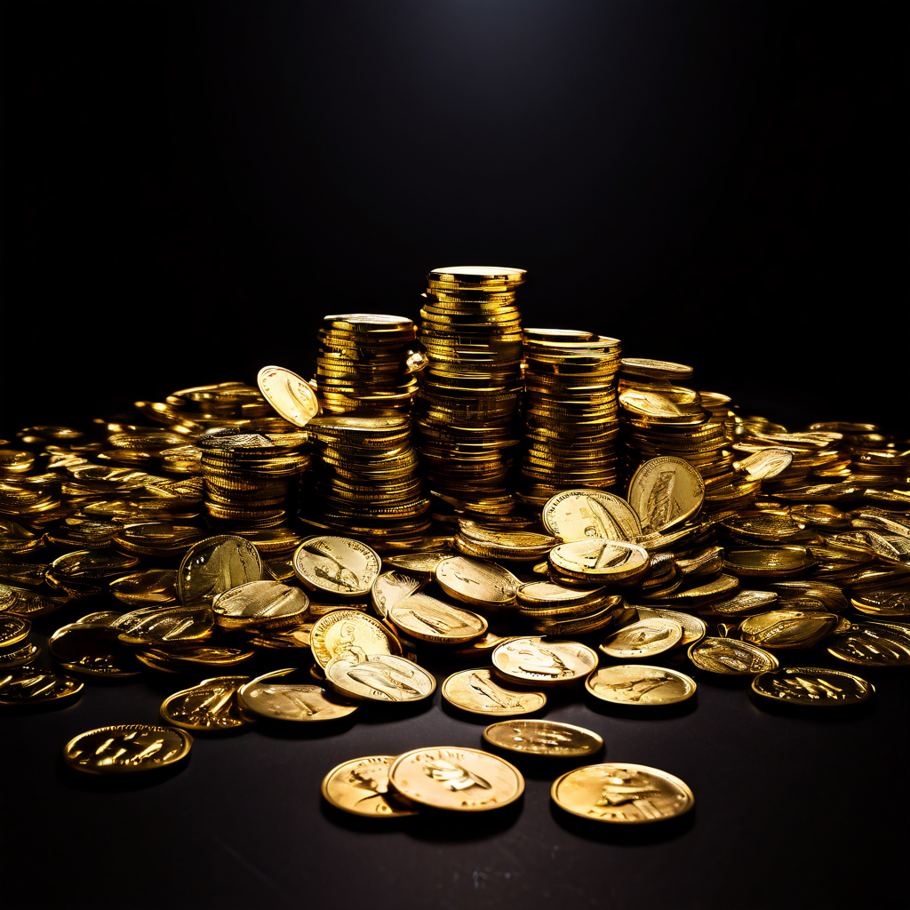 반짝이는 금화 더미와 캄캄한 허공을 대비시켜 부업의 환상과 냉혹한 현실을 표현한 모습이다.