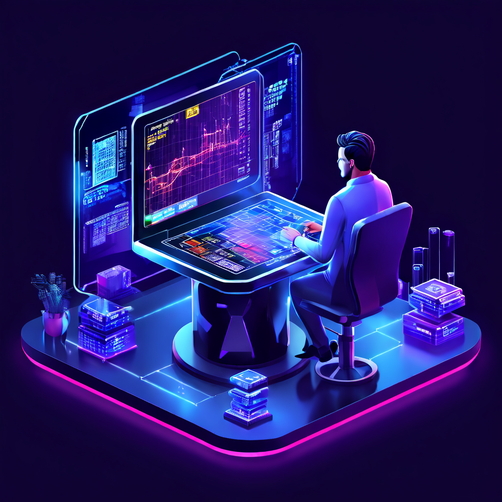 푸른색 디지털 선으로 연결된 원격 사용자와 카지노 테이블 속 아바타를 입체적인 도면으로 묘사한 이미지이다