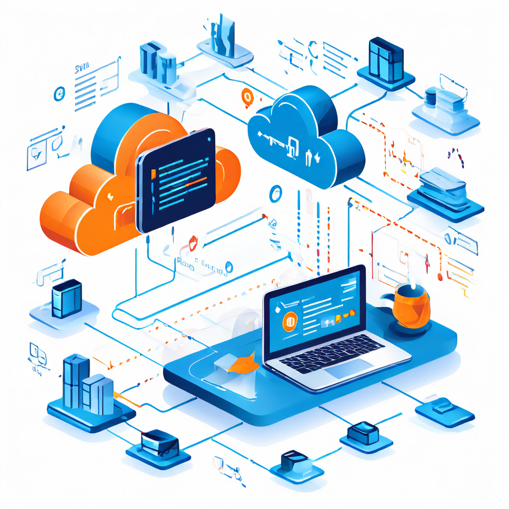 스마트폰의 데이터가 클라우드 서버를 거쳐 노트북에 동기화되는 데이터 동기화 원리를 화살표로 설명하는 인포그래픽 이미지.