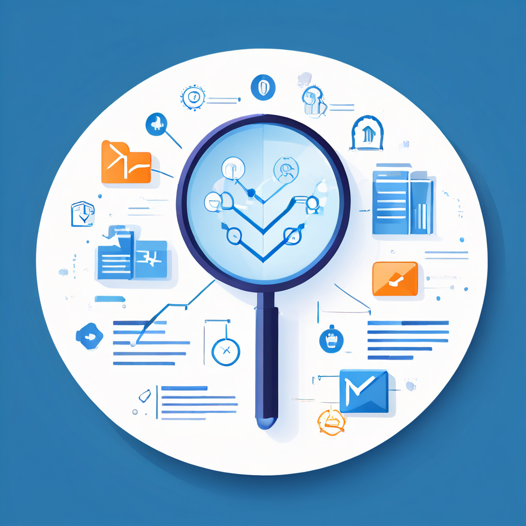 논리적인 순서도에 따라 돋보기와 체크리스트로 정보를 검증하는 확인 절차를 보여주는 이미지.