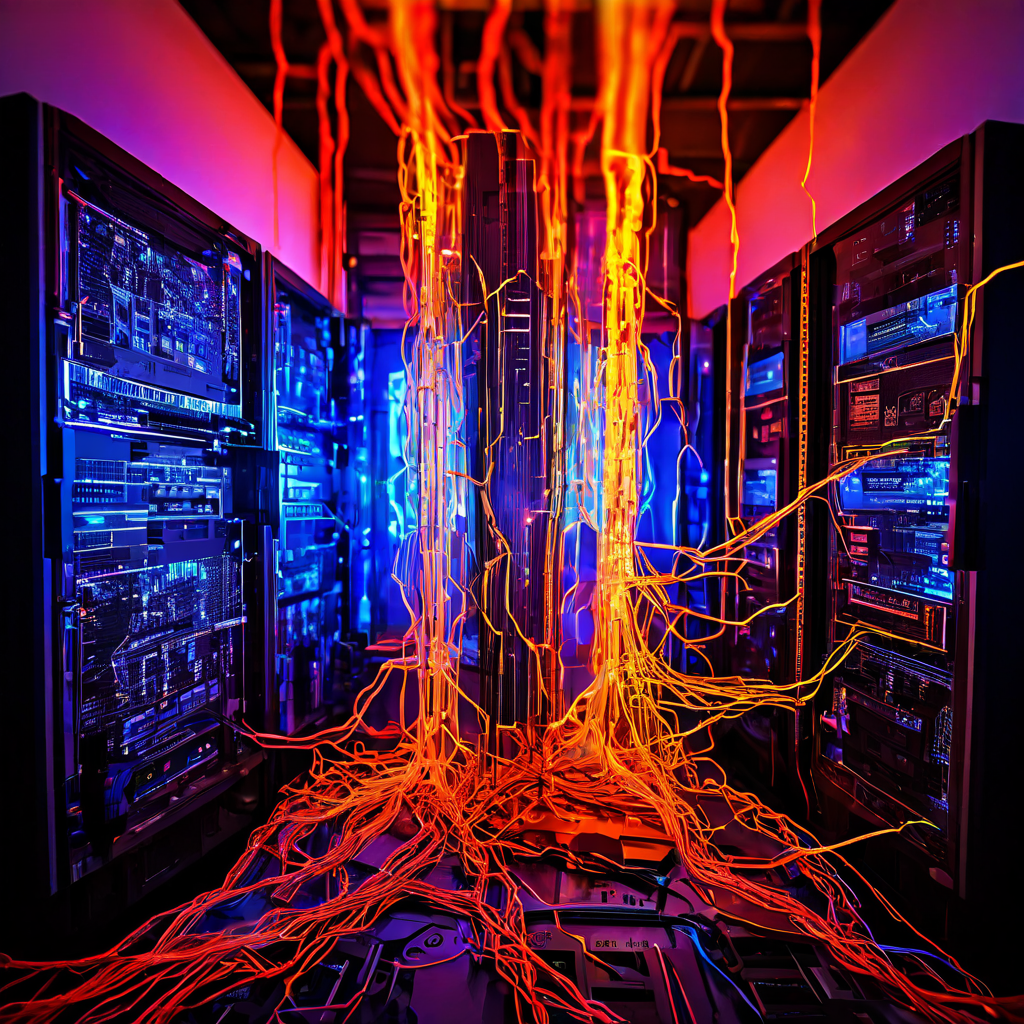 시스템 장애의 근본 원인이 되는 파손된 서버 코어를 중심으로, 불안정한 연결 신호와 소멸하는 디지털 리워드 포인트가 뿜어져 나오는 현상을 보여주는 설명 이미지입니다.