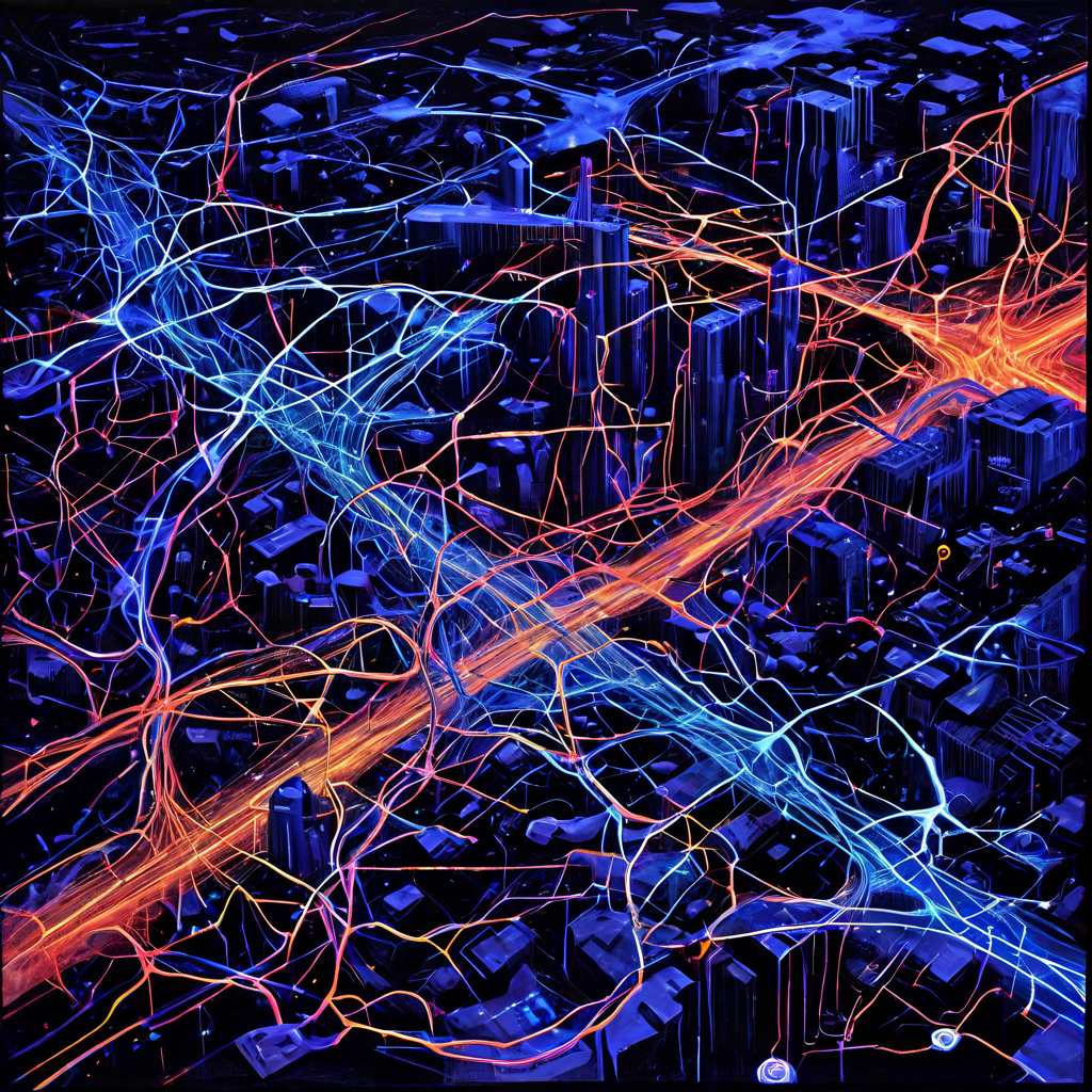 정상적으로 작동하는 질서와 붕괴하는 혼돈이 충돌하는 시스템의 양면성을 보여주는 이미지.