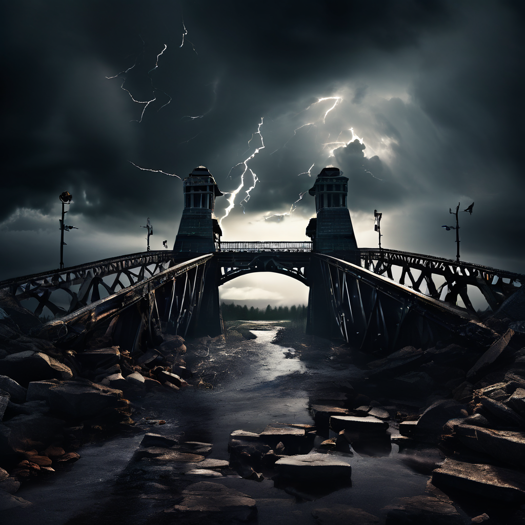 자금 고갈로 프로젝트가 조기 종료되어 다리가 붕괴되는 실패를 보여주는 이미지.