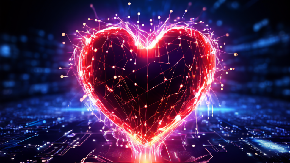 운영체제의 핵심인 리눅스 커널이 빛나는 심장처럼 작동하여, 방대한 디지털 데이터 네트워크 전체에 생명력을 불어넣는 모습을 형상화한 이미지.