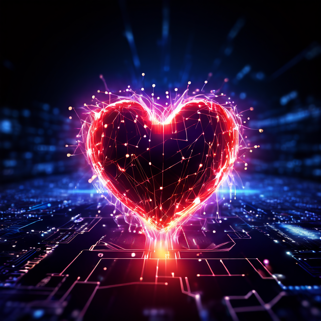 운영체제의 핵심인 리눅스 커널이 빛나는 심장처럼 작동하여, 방대한 디지털 데이터 네트워크 전체에 생명력을 불어넣는 모습을 형상화한 이미지.