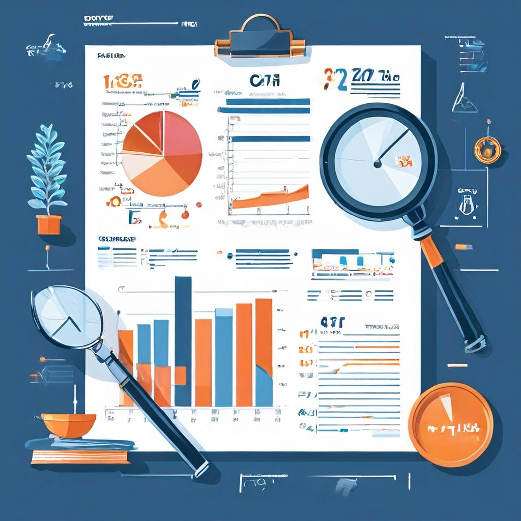 돋보기로 정보의 구체성을 자세히 검토하고 균형 잡힌 저울로 객관성을 평가하며, 신뢰도 높은 콘텐츠 제작의 첫 번째 원칙을 설명하는 이미지.