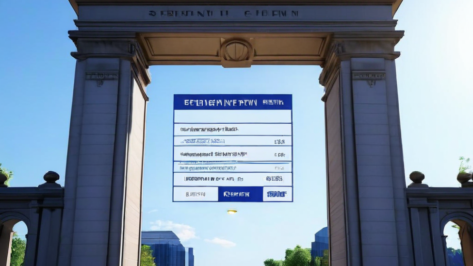 신뢰의 첫 번째 관문을 상징하는 거대한 문 앞에서 스마트폰 속 은행 거래 내역을 제시하며 재정 상태를 증명하는 과정을 보여주는 이미지.