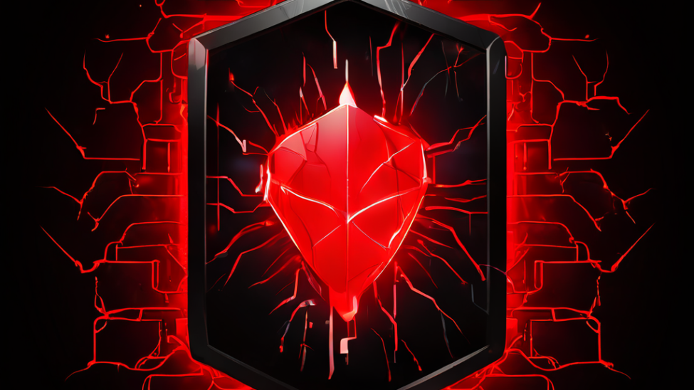 관리자 계정이 해킹되어 균열된 아이콘에서 중요 데이터가 다크웹으로 유출되고, 붉은 경고등이 보안 모니터링의 필요성을 강조하는 이미지.