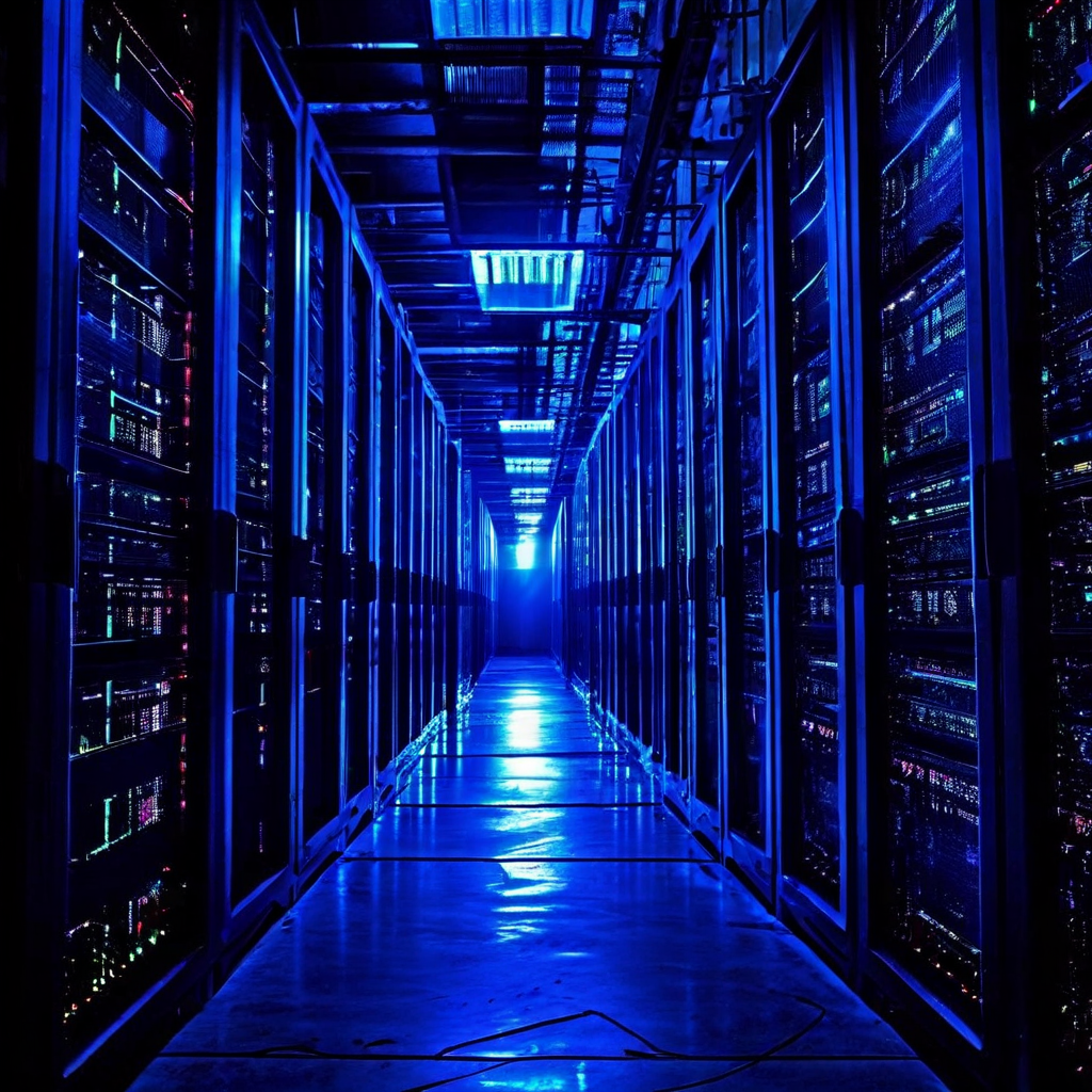 오버헤드'라는 보이지 않는 무게가 서버 랙을 짓눌러 가상화의 숨겨진 비용으로 인한 치명적인 시스템 장애 및 데이터 균열의 위험성을 경고하는 이미지.