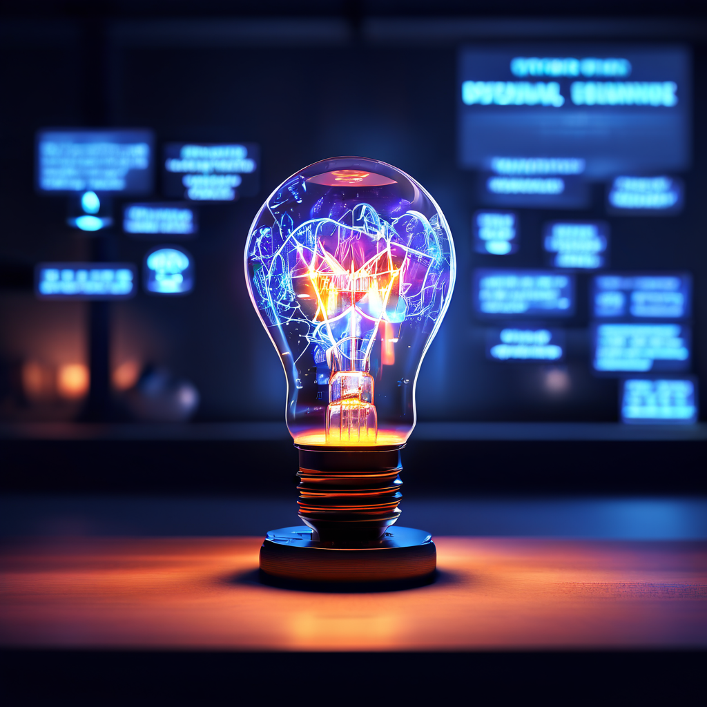 실시간 소통의 중요성을 상징적으로 보여주는 이미지로, 화면에 나타난 사용자 피드백 메시지가 크리에이터의 아이디어 전구를 환하게 밝혀줍니다.