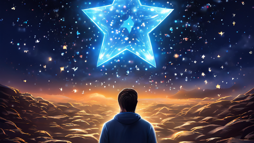 수많은 온라인 리뷰 정보의 홍수 속에서 혼란을 느끼는 사용자가 신뢰할 수 있는 단 하나의 진솔한 후기를 필사적으로 찾고 있는 모습을 보여주는 이미지.