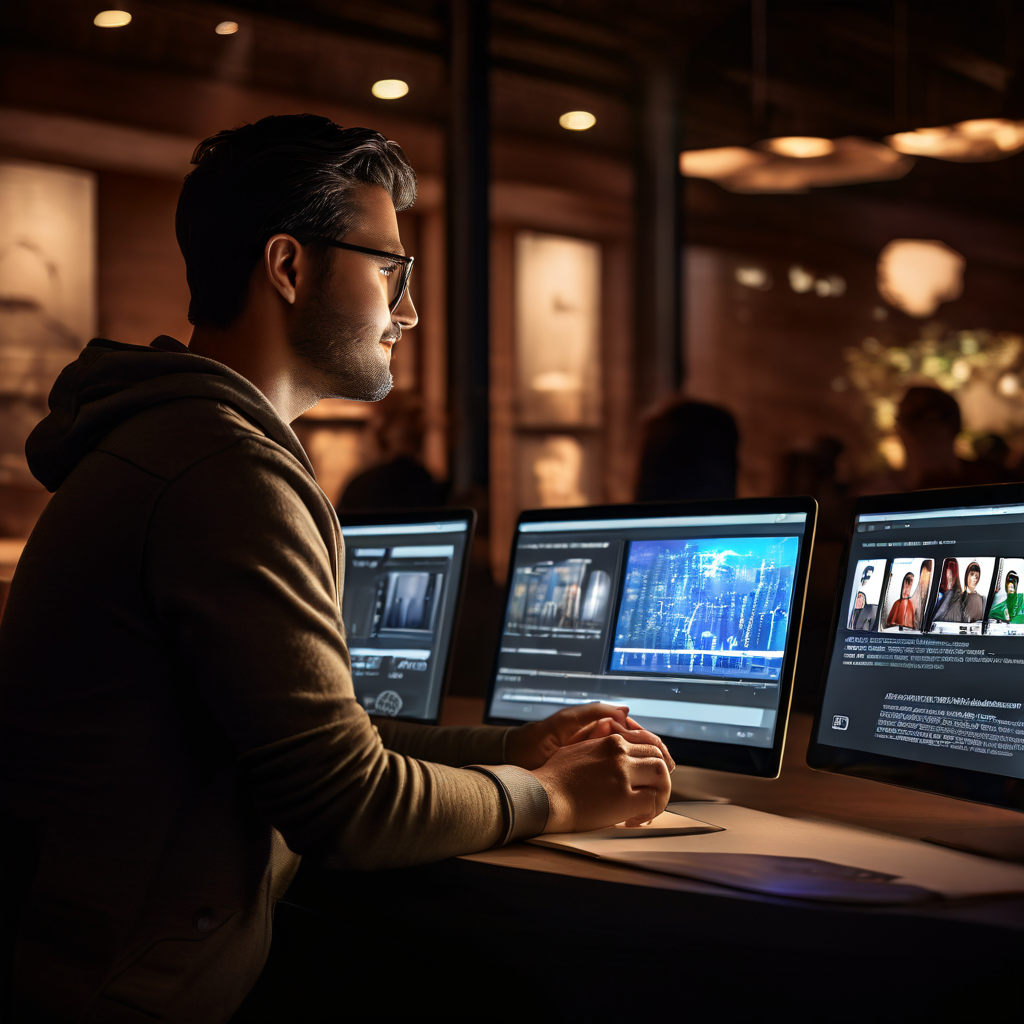 사용자가 활발한 토론이 오가는 현실적인 디지털 커뮤니티 포럼에 참여하며 여러 개의 열린 논의 창을 집중적으로 살펴보고 있는 모습을 담은 이미지입니다.