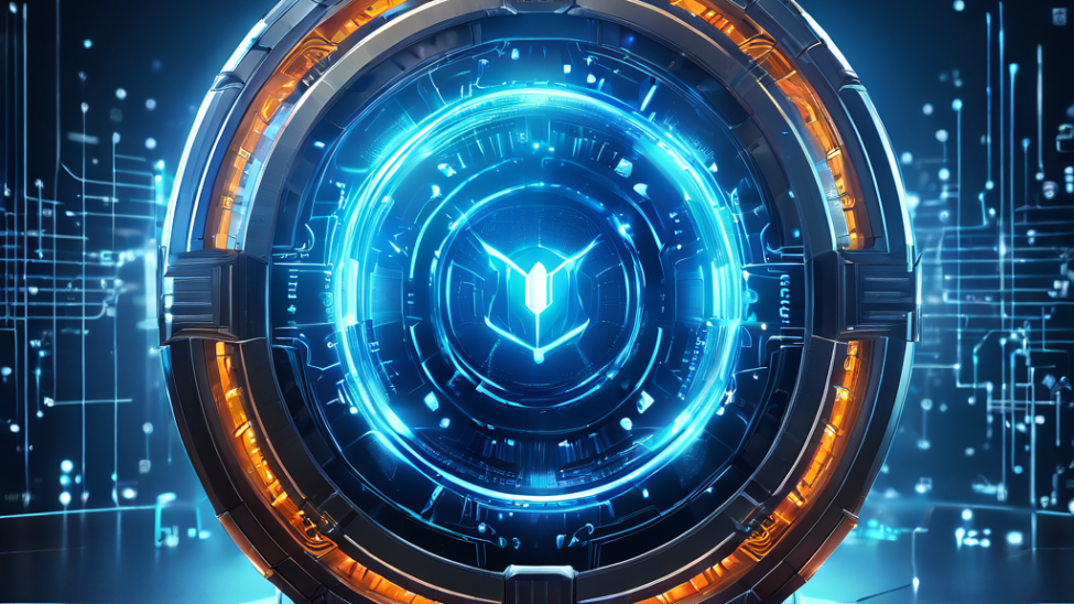 미래지향적인 디지털 금고 보호막이 활성화된 지능형 감시 시스템으로 변형되며, 빛나는 암호화폐 심볼들로 구성된 네트워크 위로 보호 에너지 파동을 발산하는 모습을 묘사한 이미지입니다.