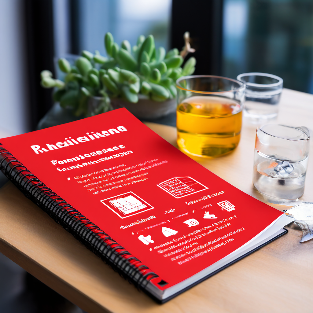 테이블 위에 펼쳐진 실용 안내서 '의도하지 않은 위험 신호 줄이기'는 위험, 의사소통, 안전을 나타내는 심플한 아이콘과 함께 위험 관리의 핵심 요소를 시각적으로 설명합니다.