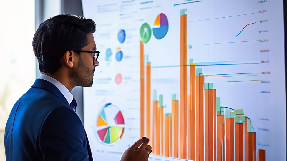 분석가가 검토하는 금융 차트의 데이터가 빈 리뷰 박스와 의미 없는 말풍선 속으로 사라져 가는 것을 표현한 이미지로, 실질적 내용 없는 피드백의 무의미함을 상징합니다.