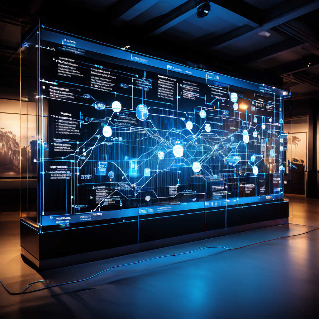 공인 타임라인 분석 플로우차트로 주요 데이터, 사건, 미디어 하이라이트가 연결 노드로 구성되어 투명 유리 보드에 시각화된 모습을 담은 이미지입니다.