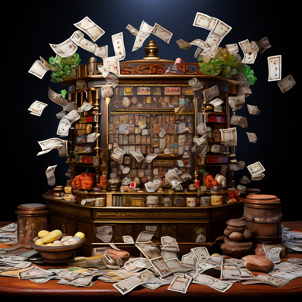 공동체의 균형을 상징하는 저울 위에 당첨과 낙첨 복권 이야기가 나뉘어 올려져 있으며, 이는 행운의 공유와 공동체 유대감 형성의 중요성을 시각적으로 표현한 이미지입니다.