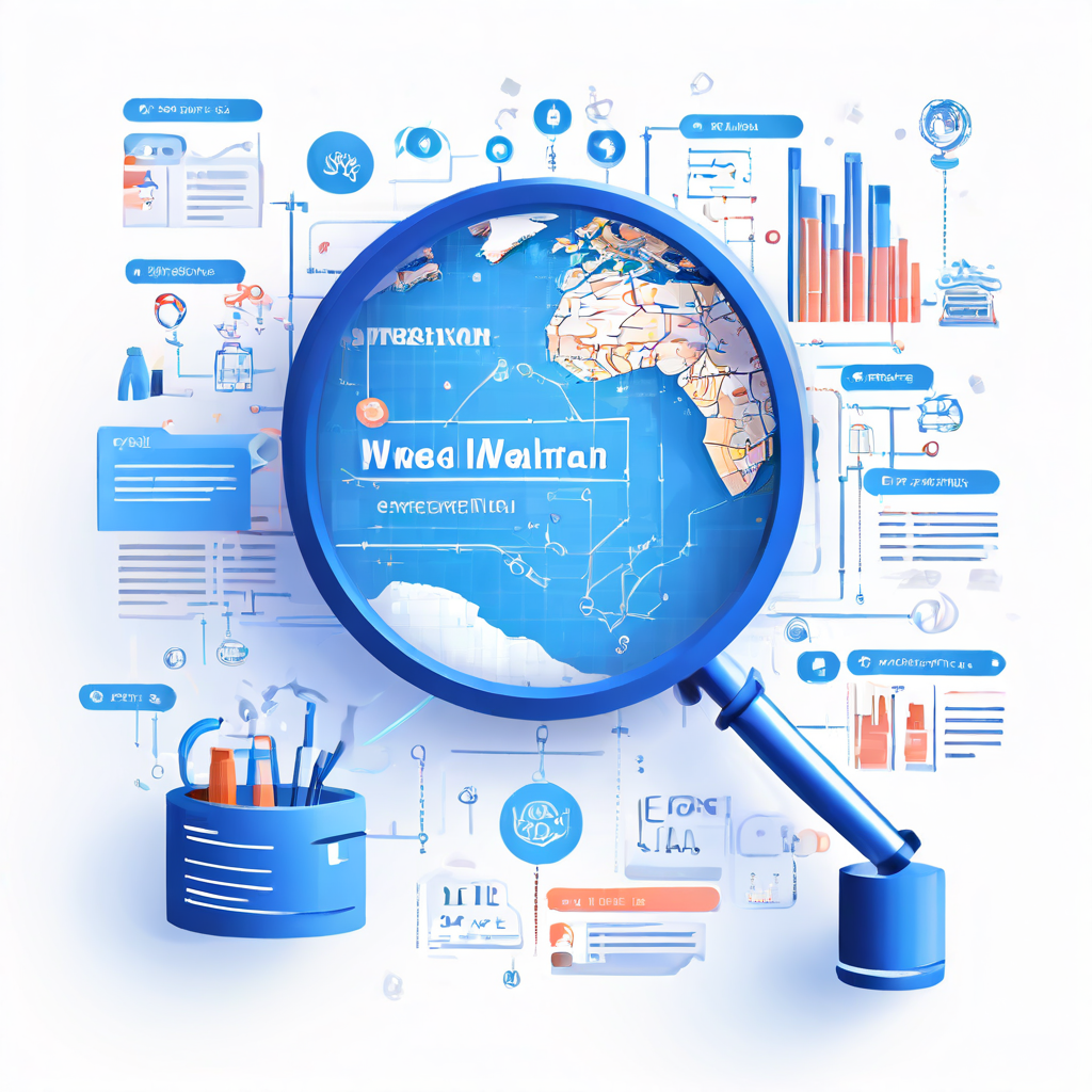 확대경으로 데이터 필터를 분석하여 전략적 인사이트를 발견하고, 이를 실제 적용 가능한 현실 세계의 목표로 연결하는 플로우차트를 보여주는 이미지입니다.