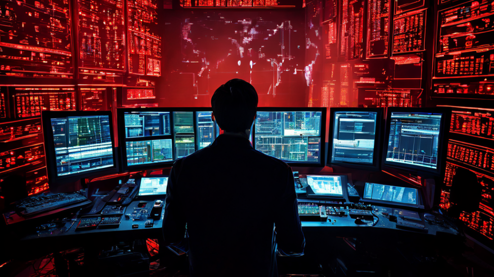 데이터 관리의 핵심을 상징하는 플로어 매니저가 복잡한 데이터 스트림을 실시간으로 제어하며 검색 필터를 활용해 정보를 체계적으로 정리하는 모습을 담은 이미지입니다.