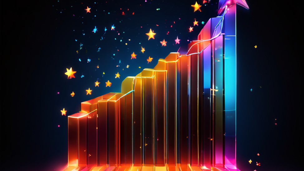 극단적인 5성과 1성 리뷰가 중간의 균형 잡힌 데이터를 압도하며 왜곡된 3차원 막대 그래프가 온라인 평점 시스템의 왜곡 현상을 시각적으로 보여줍니다.