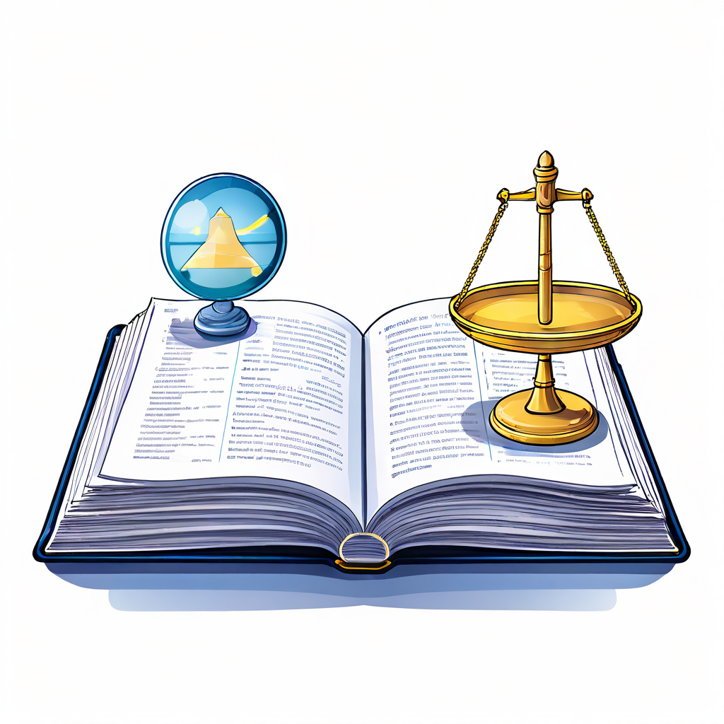 정보 활용을 위한 윤리적 원칙과 실용적 조언을 상징적으로 표현한 이미지로, 한 페이지에는 균형 저울이, 다른 페이지에는 체크리스트가 그려진 열린 책을 보여줍니다.