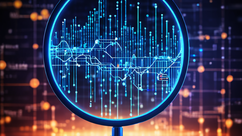 네트워크 그래프 위에 놓인 디지털 확대경이 중복 사용자명을 강조하며, 이들이 익명성 속으로 희미해져 가는 모습을 통해 디지털 신원 추적의 가능성과 한계를 시각적으로 보여주는 개념 이미지입니다.