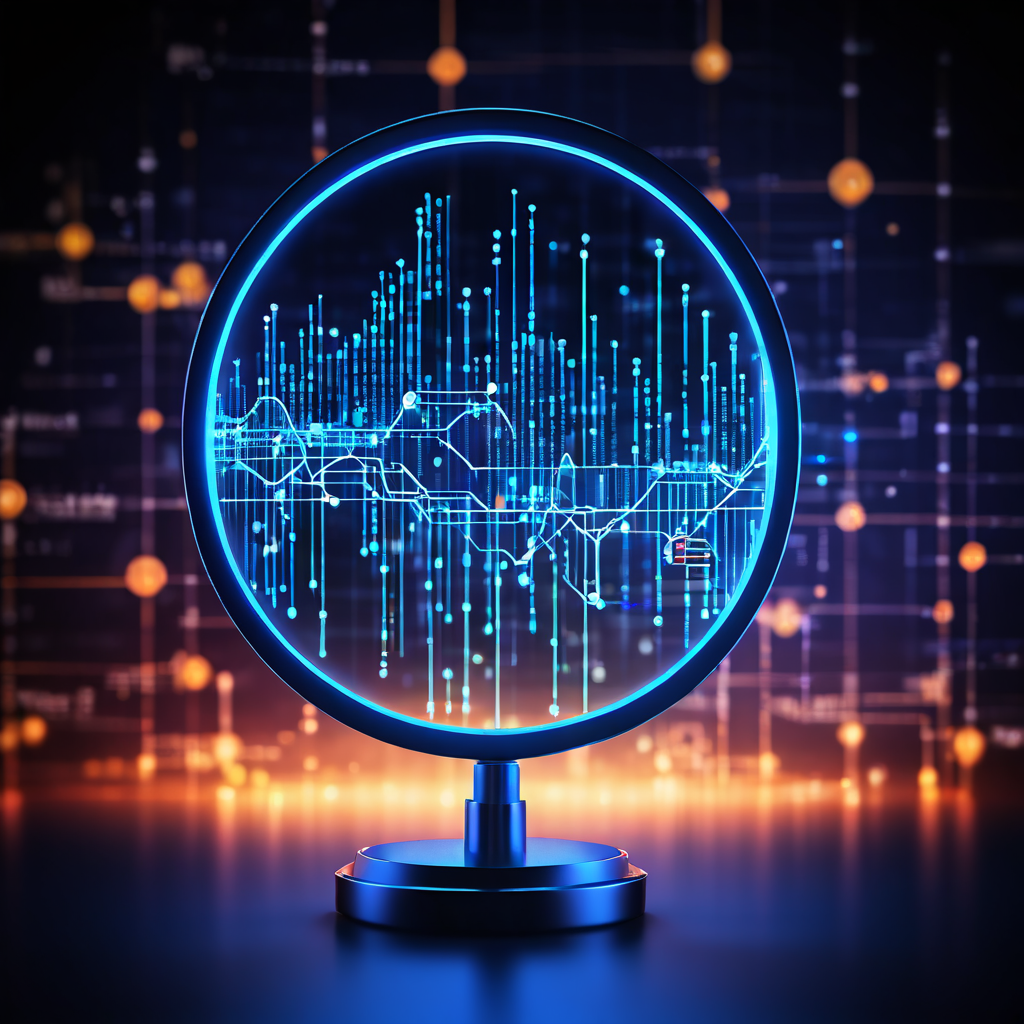 네트워크 그래프 위에 놓인 디지털 확대경이 중복 사용자명을 강조하며, 이들이 익명성 속으로 희미해져 가는 모습을 통해 디지털 신원 추적의 가능성과 한계를 시각적으로 보여주는 개념 이미지입니다.