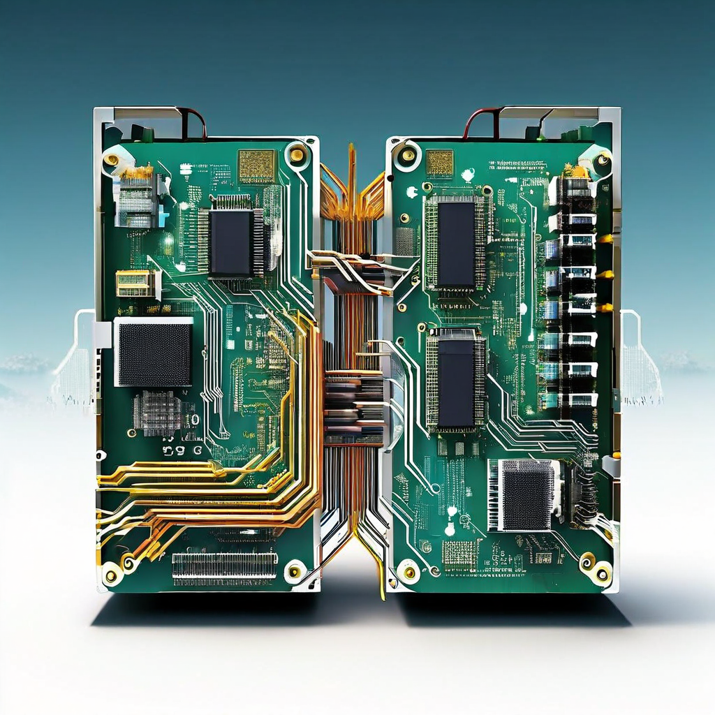 컴퓨터 시스템의 물리적 차단 장치인 에어 갭의 구조를 보여주는 단면도로, 데이터 전송을 차단하기 위해 두 회로 기판 사이에 형성된 공간과 차단된 전기 신호를 나타내는 화살표가 명확히 표현되어 있습니다.