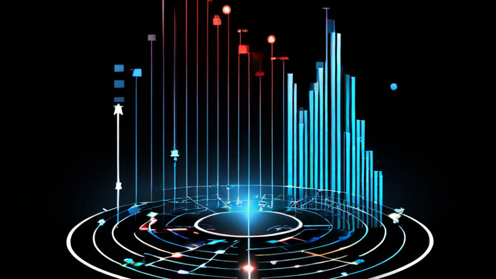 양방향 베팅의 불확실성과 양면성을 상징하는 두 갈래 화살표 그래프를 분석하는 분석적 사고를 표현한 개념 이미지입니다.