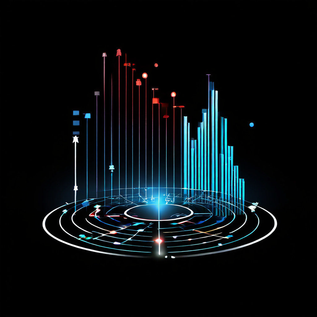 양방향 베팅의 불확실성과 양면성을 상징하는 두 갈래 화살표 그래프를 분석하는 분석적 사고를 표현한 개념 이미지입니다.