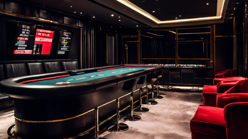 화려한 VIP 베팅 라운지와 낡은 베팅 슬립이 있는 빈 방의 대비를 통해 도박의 두 얼굴과 위험성을 상징적으로 보여주는 이미지입니다.