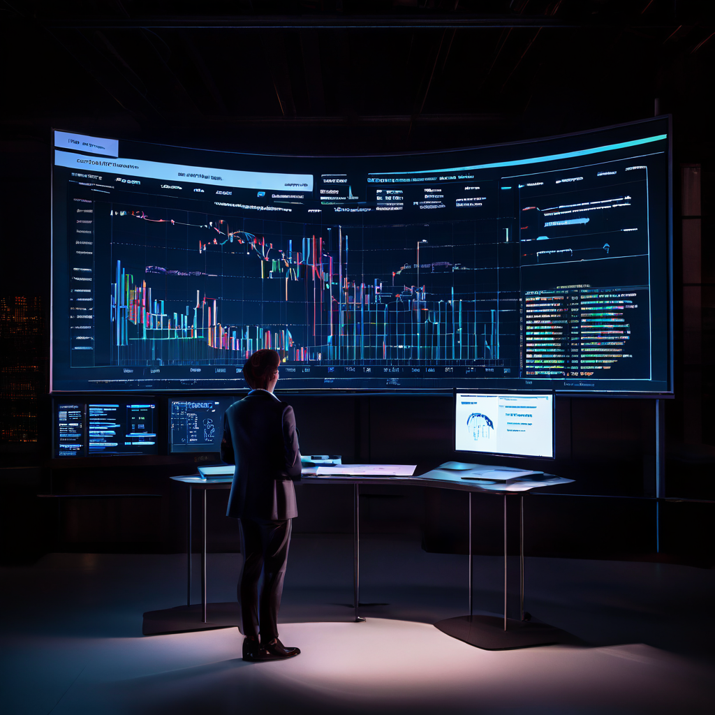 전문가가 대형 화면에 표시된 검증 데이터의 그래프와 지표를 분석하며 머신러닝 모델의 의사 결정 과정을 시연하고 있는 모습입니다.