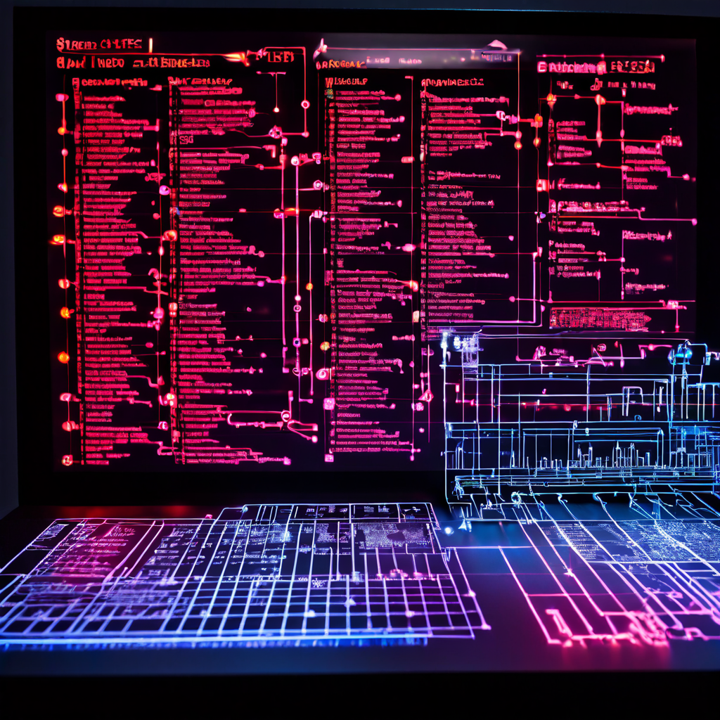진단 보고서를 확대한 화면에서 빛나는 언어 패턴과 구문 트리가 분석되고 있으며, 특정 구문을 가리키는 화살표는 교체 가능한 모듈임을 나타냅니다.