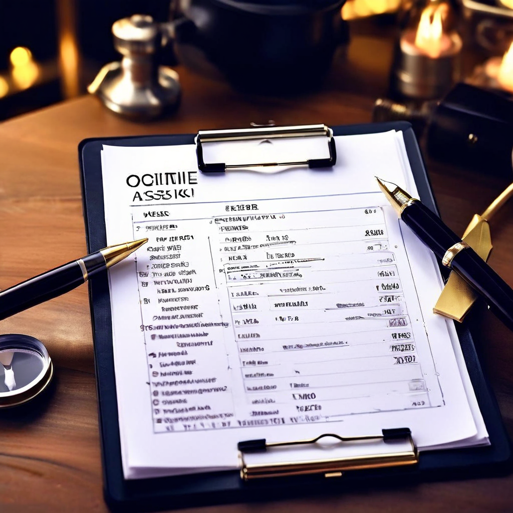 임상 또는 산업 현장에서 객관적 위험 평가를 수행하기 위해 클립보드에 체크리스트를 상세히 기입하고 있는 모습을 담은 이미지입니다.