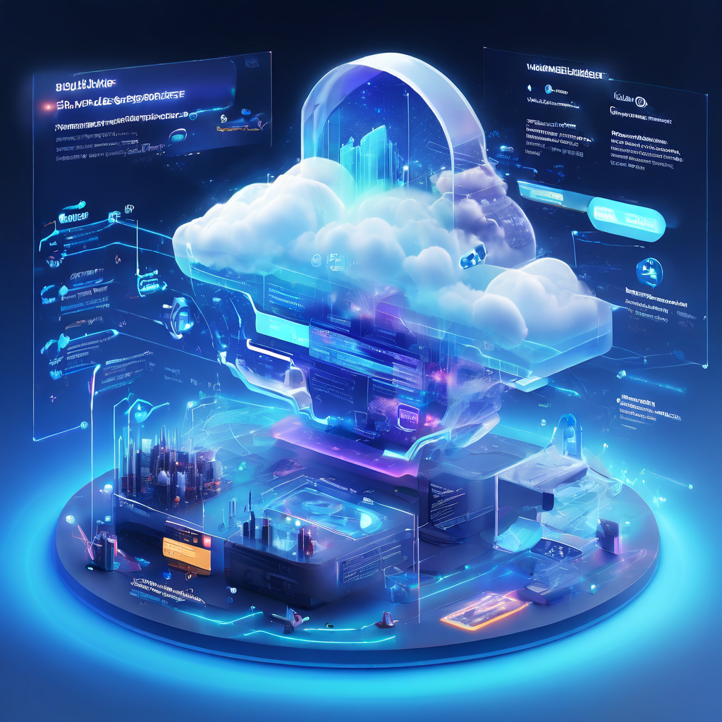 An abstract dashboard interface showing online table metrics, with layered data flow and cloud connectivity in a secure digital...