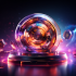 Premium digital interface showing layered data signals and secure cloud flow as an abstract online casino solution for high...