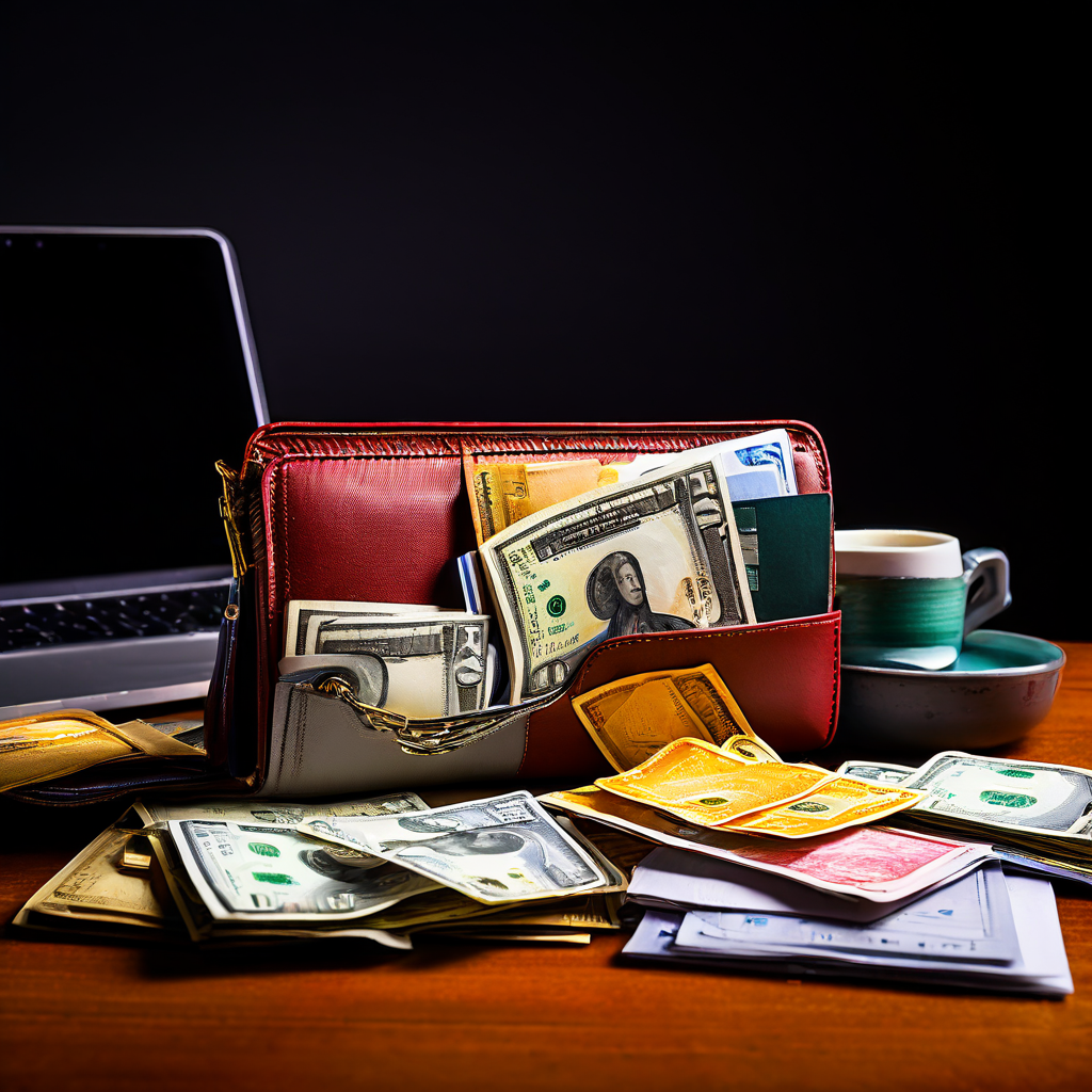 A professional casino surveillance room with a blurred laptop screen on a wooden desk, a dealer's hand placing a poker chip on gre