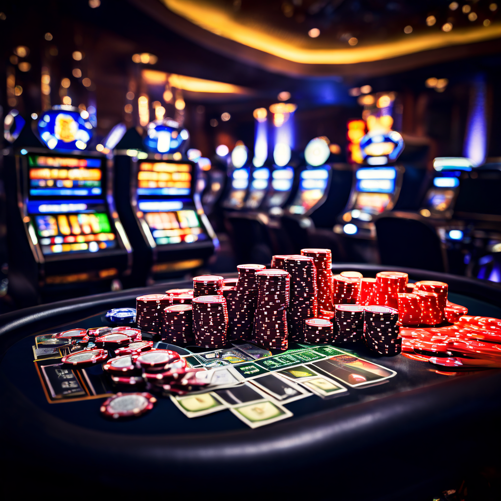 A dealer's hands slide casino chips across a green felt table near a laptop with a blurred blank screen, symbolizing the invisible