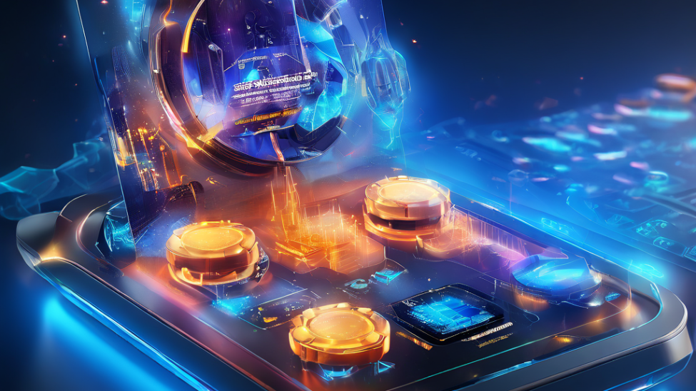 Close-up digital product composition showing layered interface glow, data paths, and secure service flow highlighting review...
