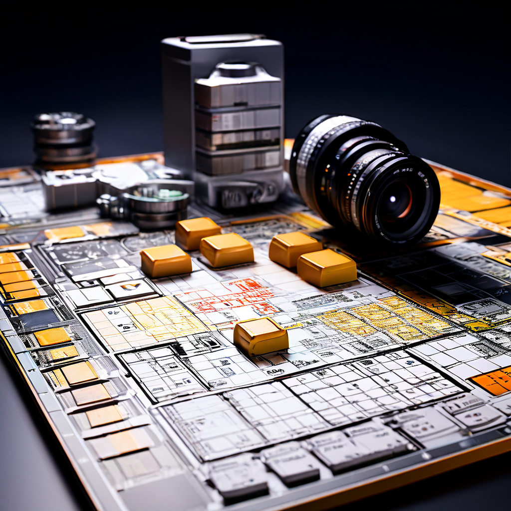 A shallow depth of field shot of a casino surveillance room, focusing on a professional hand sorting through a grid of neatly arra