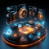 Futuristic digital platform interface showing layered glow, data paths, and secure decision surface flow for a Holdem solution...